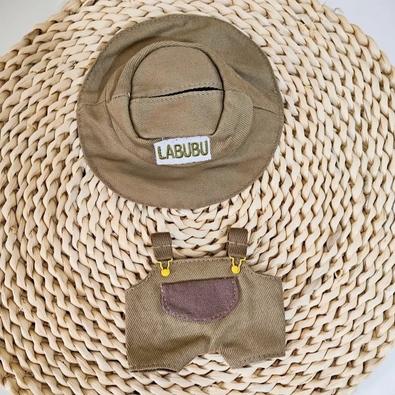 Countryside Vichy Outfit for Labubu Figure – Green Overalls & “LABUBU” Hat Edition - Image 2