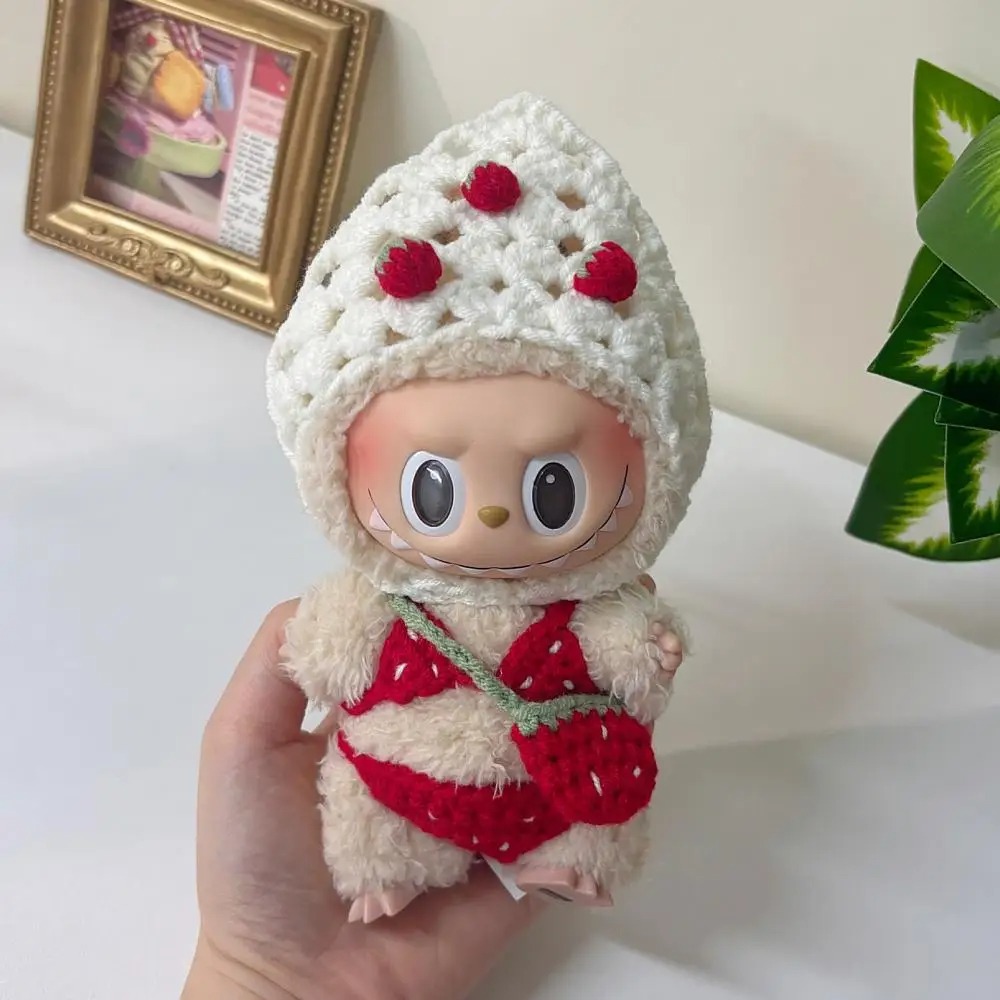 Springtime Labubu in Pink Overalls – Bunny Ear Hat Model - Image 3